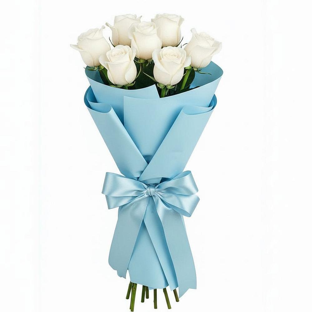 Букет 7 белых роз Проуд в Николаевке Ростовской области