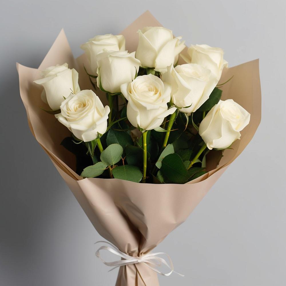 Букет 9 Белых роз Эдлесс Лав в Николаевке Ростовской области