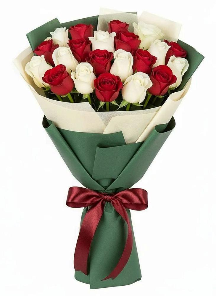 Букет Микс из красных и белых роз в Николаевке Ростовской области