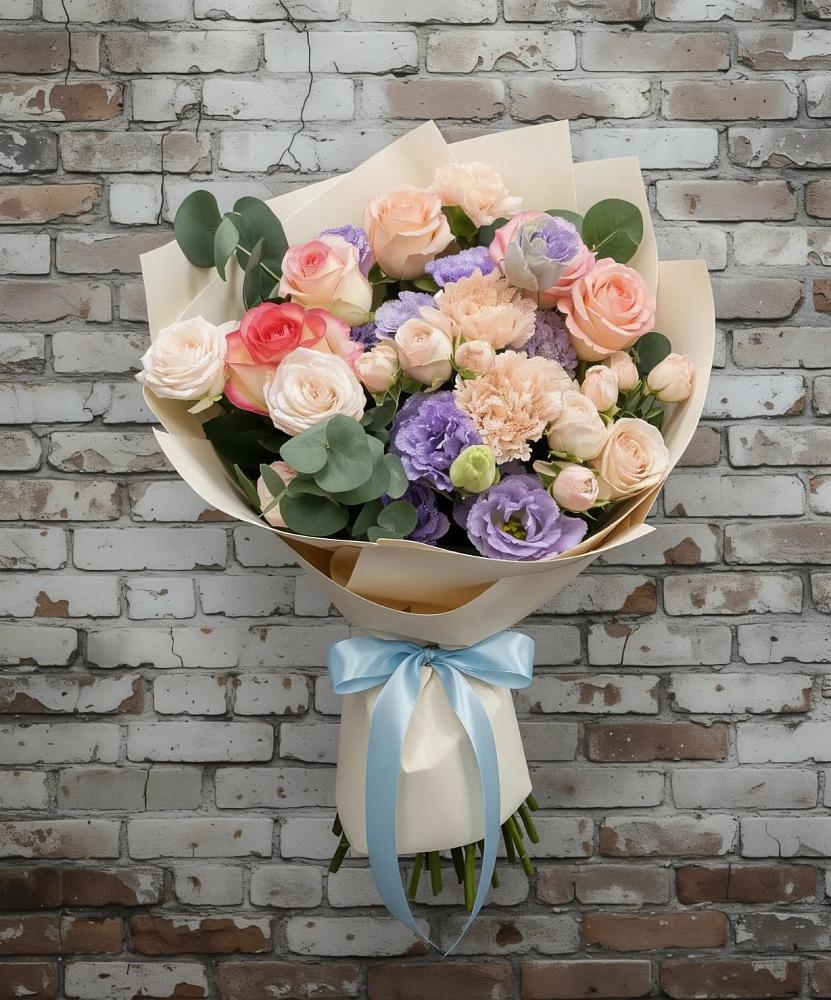 Букет цветов из: Розы, Лизиантусы и Гвоздики в Николаевке Ростовской области