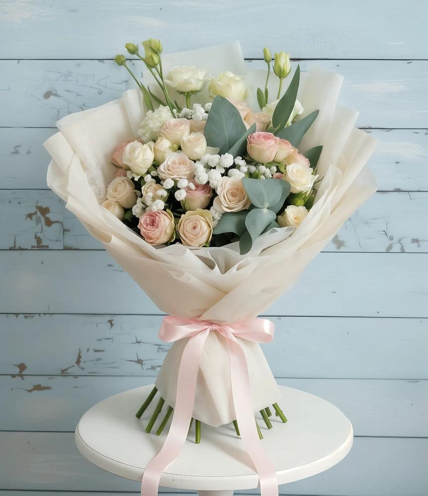 Букет цветов из: Розы и Лизиантусы в Николаевке Ростовской области