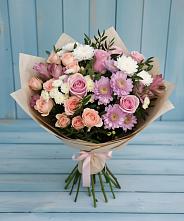 Букет цветов из:  Хризантемы, Розы и Альстромерии в Николаевке Ростовской области