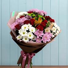 Букет цветов из:  Розы, Хризантемы и Альстромерии в Николаевке Ростовской области
