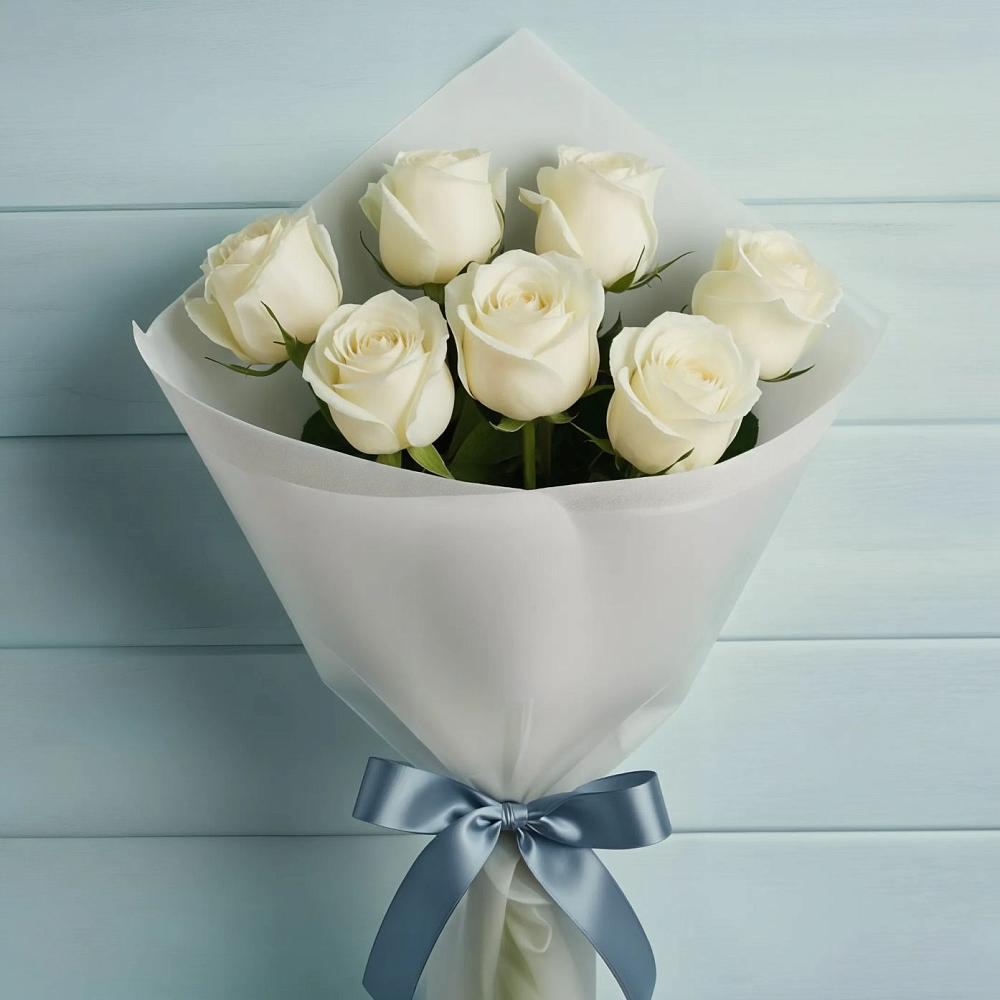 Букет 7 Белых роз Эдлесс Лав в Николаевке Ростовской области
